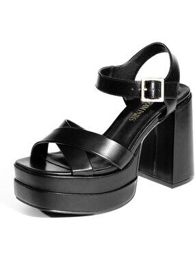 DREAM PAIRS Women's Black Platform Chunky Heel Square Open Toe Ankle Strap Shoes